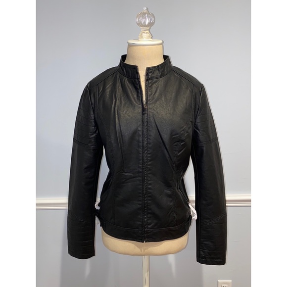 Vegan Leather Rocker Bomber Jacket - Picture 3 of 8